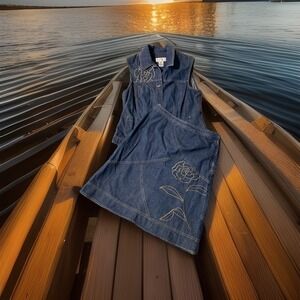 Susan Bristol Designer Skirt Set Womens Western M Denim Jean Skirt Vest Floral